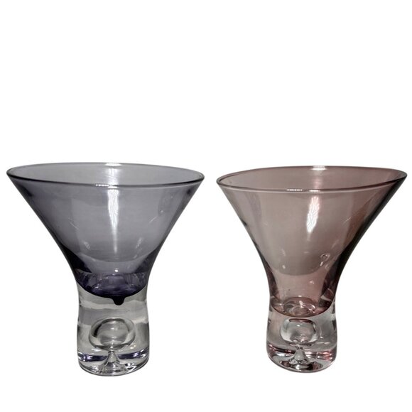 Vintage Scandinavian Martini Glasses Purple Pink Clear Bubble Base Modern Decor - Picture 1 of 9
